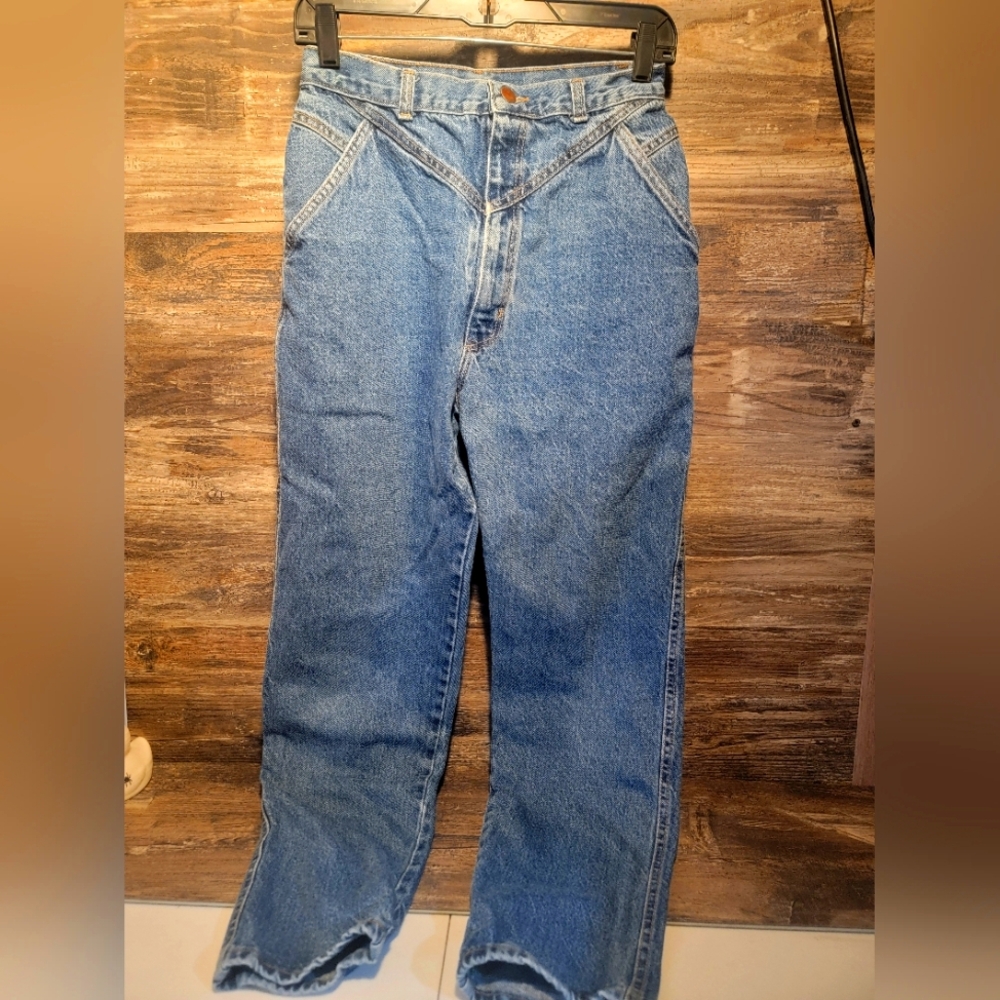 VTG 80s Womens Stone Wash High Rise Mom Jeans Size 12 ,24x28 Western Yoke